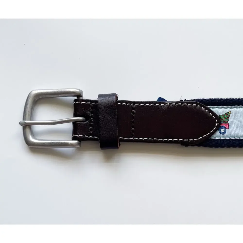 Vineyard Vines Preppy Holiday Silk and Canvas Belt Christmas Tree Size 32 Waist